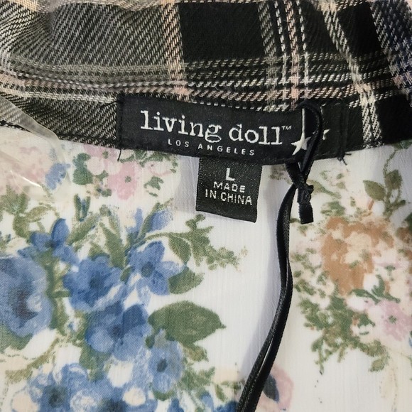 NWT Living Doll Open Front Cardigan Women's Size Large Floral Plaid - Picture 6 of 10